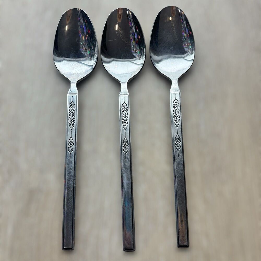 VTG Salem Scroll Stainless Tablespoon Spoon Japan MCM RARE 7" Set of 3